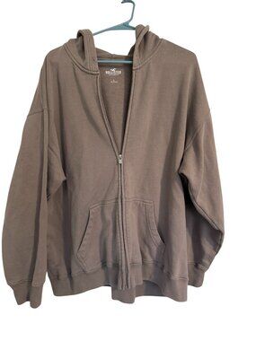 Hollister Feel-Good Oversized Zip Up Hoodie- Light Brown- L